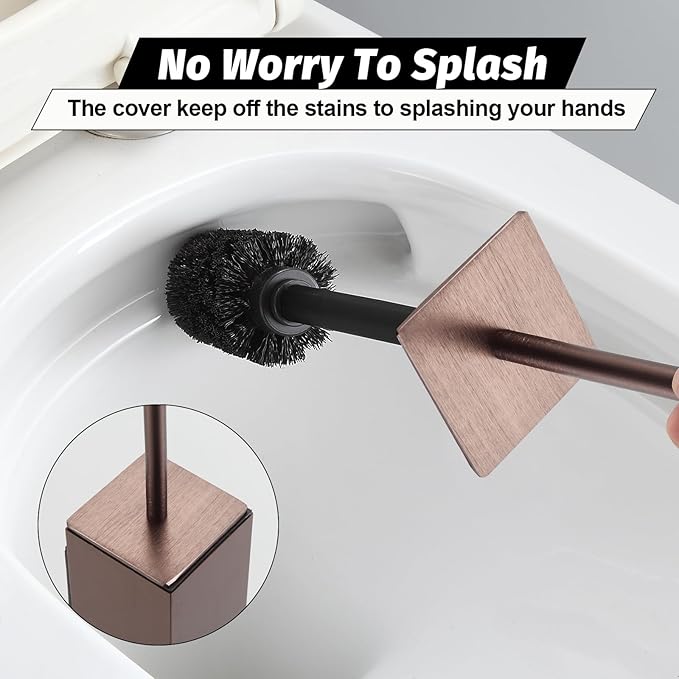 BGL Toilet Brush and Holder Set Rose Gold Wall Mounted for Bathroom Square Design