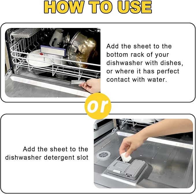 Eco Dishwasher Detergent Sheets Up To 160 Loads, Citrus Lemon Scent Plastic Free Dishwashing Soap Strips With High Efficient Solid Enzyme, Leaving Dishes Sparkling Clean