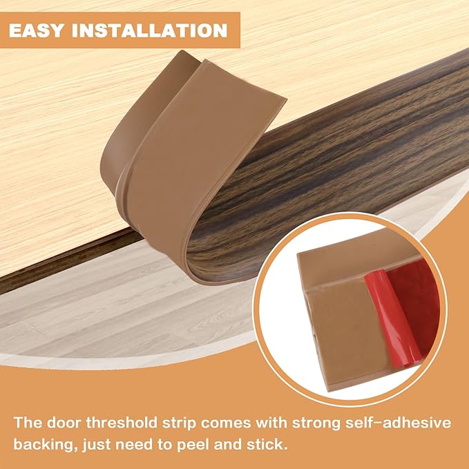 Vinyl Door Threshold Flooring Transition Strip Self Adhesive Carpet Edging Strip for Laminate Doorway Edge Threshold from 2/5" to 3/5" (Smoked Brown Wood Grain, 3.3 Ft)
