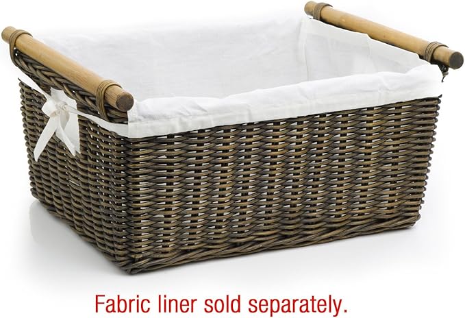The Basket Lady Pole Handle Wicker Storage Basket, Medium, 16 in L x 12 in W x 8.25 in H, Antique Walnut Brown