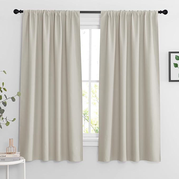 RYB HOME Blackout Curtains for Bedroom, Window Shades Thermal Insulating Privacy Drapes for Living Room Classroom Kitchen Bathroom Dining, Wide 42 x Long 63 inch, Natural 2 Panels