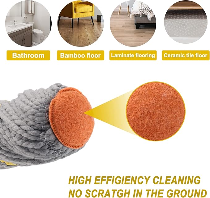 Self Wringing Twist Mop, Wet Mop for Floor Cleaning with 57 " Long Handle, Heavy Duty Floor Mop for Hardwood Vinyl Tile Marble Laminate Home Office Kitchen, Gray