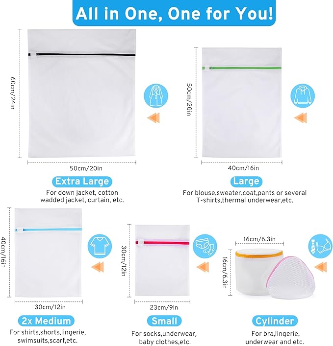 Ultimate 7 Pack 6 Size Mesh Laundry Bags Set for Delicates with AUTO-Lock Zipper, Lingerie Bags for Washing Delicates, Laundry Bags Mesh Wash Bags, Delicates Laundry Bag for Jeans,Blouse,Stocking,Bra