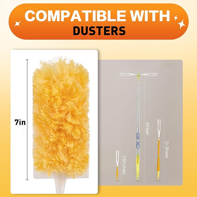 Heavy Duty Duster Refills, Disposable Dusters Kit for Cleaning Dusting Furniture Blind Ceiling Fan, Multi Surface 360 Feather Duster(60)+3FT Extended Handle +1 Handle
