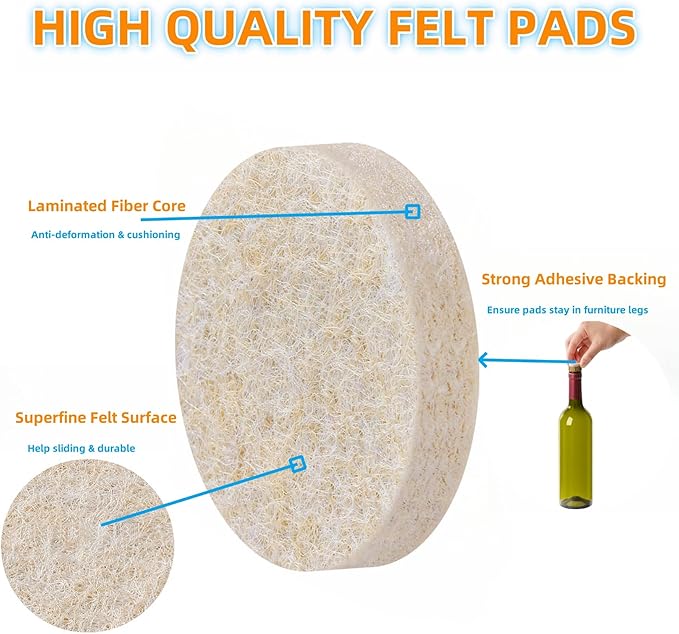 Furnigear Felt Pads Small 3/8" Felt Pads for Cabinet Doors Bumpers, Cabinet Cushion Dots Felt Cabinet Door Stops, Self Adhesive Thick Bumper Pads to Protect Surfaces -Anti Scratch 234 Pcs Round Beige