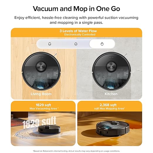 roborock Q7 M5+ Robot Vacuum and Mop, Upgraded from Q5 Max+, 7 Weeks Self-Emptying, 10000Pa Suction, Dual Anti-Tangle System, for Pet Hair & Carpet, PreciSense LiDAR Navigation, App Control, Black