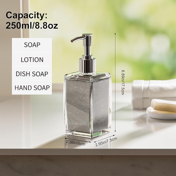 Black Soap Dispenser with Refillable Plastic Pump for Bathroom Sink or Kitchen Counter, Ideal for Hand Soap, Liquid Soap, Dish Soap, or Lotion Use