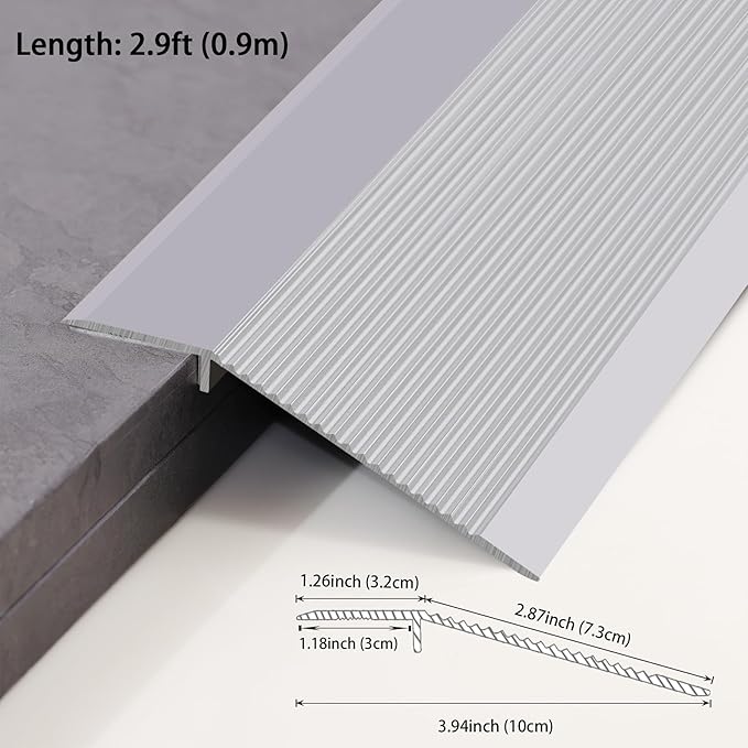 Gaahing Aluminum Floor Transition Threshold Strip, Bridge The Height Gap Between 0.3 to 1.6 inches for Doorway Ramp (2Pcs x 35.4in x 3.9in, Matte Silver)