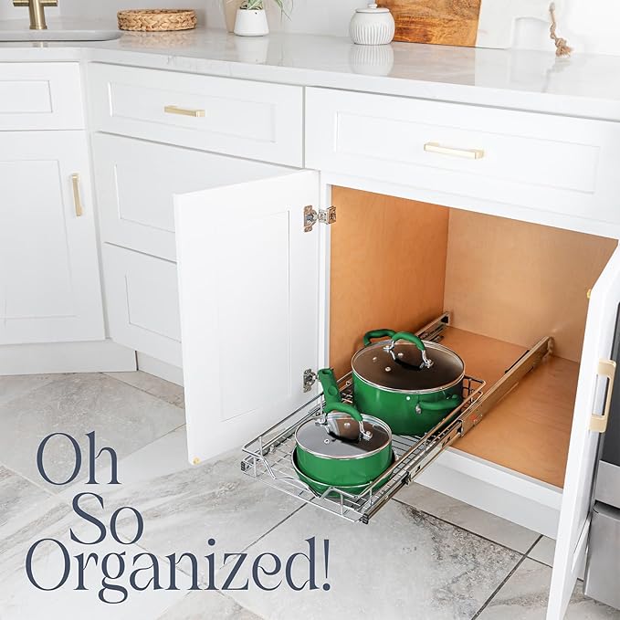 HOLDN’ STORAGE Pull Out Cabinet Organizer, Heavy Duty Caddy w/Lifetime Limited Warranty -14”W x 21”D - Requires At Least 15-1/4” Cabinet Opening, Steel Metal Cabinet Drawers Slide Out, Chrome