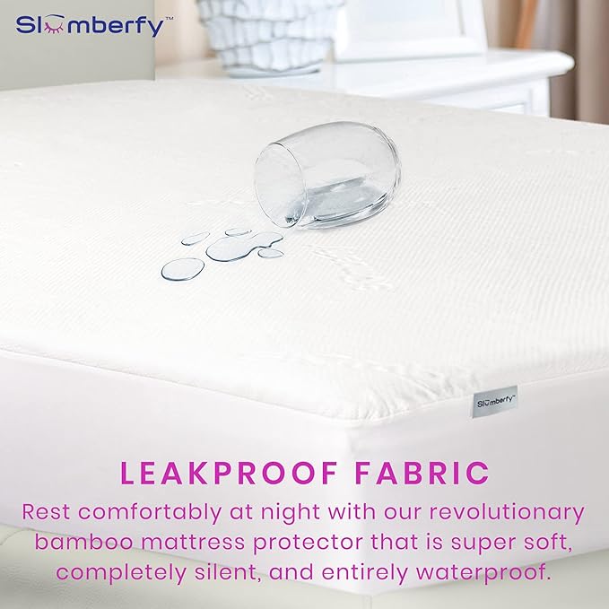 Waterproof Mattress Protector by Slumberfy | Hypoallergenic Bamboo Mattress Protector | Natural + Breathable Jacquard Fabric | Twin Mattress Cover – 39x75”