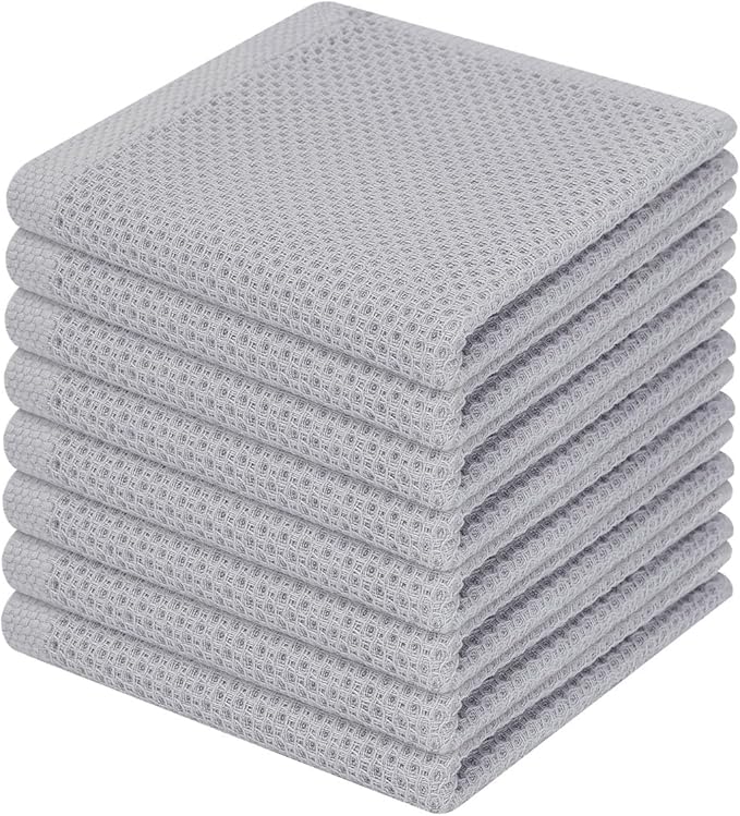 Homaxy 100% Cotton Waffle Weave Kitchen Dish Cloths, Ultra Soft Absorbent Quick Drying Dish Towels, 12 x 12 Inches, 8-Pack, Light Gray