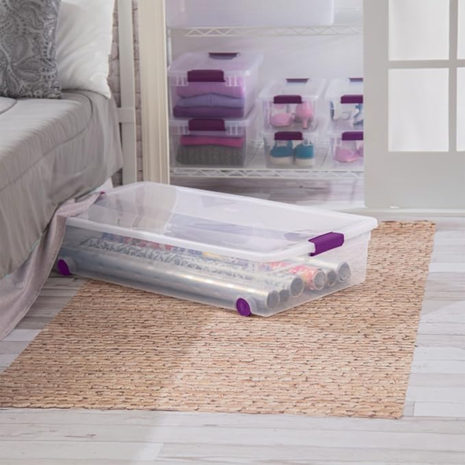 Sterilite 16-Pack 60 Quart ClearView Latch Box, Wheeled Underbed Organizer Bins with Latching Lids - Clear Plastic Organization Containers for Closet, Bedroom, Shelving Units and Everyday Home Storage