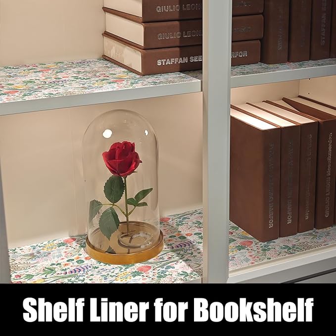 Floral Shelf Drawer Liners, 12IN x 20FT Non Adhesive and Strong Non-Slip Thickened Colorful Cabinet Drawer Shelf Liners for Kitchen Wire Fridge, Waterproof Cabinet Liner,Easy to Clean,