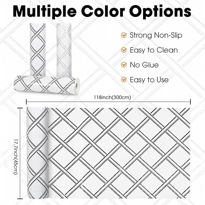 Drawer and Shelf Liner for Kitchen Cabinets Non-Adhesive Cabinet Liners for Shelves Strong Grip Non Slip Waterproof Cupboard Liner for Dresser Refrigerator, Bathroom,Geometric,17.5IN X 10FT