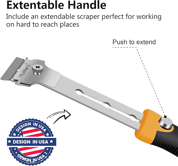 MulWark Razor Blade Scraper | 2 Handles Razor Scraper Set With Extra 12pcs Blades Heavy Duty Paint & Glass Scraper Tool With Extendable Handle for Windows, Oven Cleaning & Surface Prep