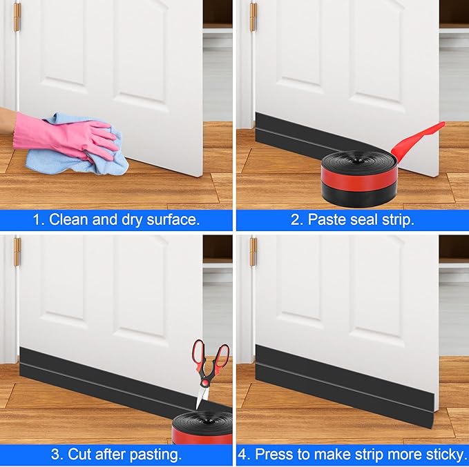 ToLanbbt Weather Stripping Silicone Door Seal Strip 3 in x 20 ft Door Draft Stopper Self Adhesive Tape, Side & Bottom Gaps Insulation Strip for Glass Shower Sliding Window, Black