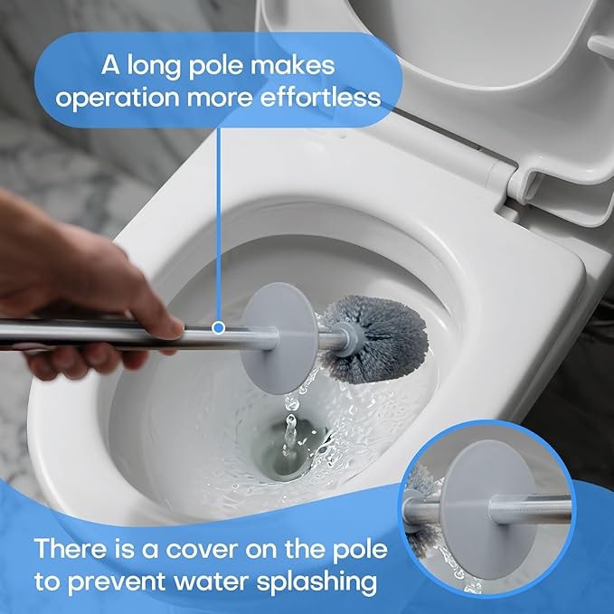 Marble Colored Toilet Brush and Holder Set,Stainless Steel Long Handle and Marble Colored Base for Bathroom Deep Cleaning，Space Saving for Storage，Drip-Proof，Grey