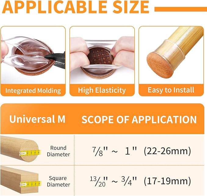 Ezprotekt 24 Pcs Clear Chair Leg Floor Protectors for Hardwood Floors, Floor Protectors for Chairs, Felt Furniture Pads Covers, Chair Leg Socks Bar Stool Leg Floor Protectors Caps (M Fit: 0.87"-1")