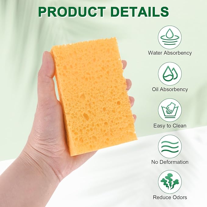 12-Pack Kitchen Sponges, Condense Eco Cellulose Non-Scratch Scrub Heavy Sponge for Kitchen/Household/Bathroom, Clean Tough Messes Dish Scrubber [Beige]