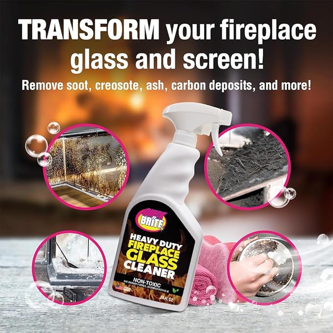 Quick N Brite Fireplace Glass Cleaner 24oz, Nonabrasive Cleaning Spray for Fireplace Glass, Oven Glass, Glass Cooktops, Ceramic-Glass, Microwave Glass (Pack of 2)