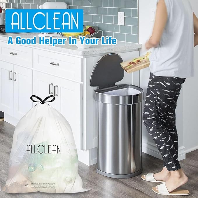 Trash Bags 15 Gallon Tall Kitchen Drawstring Garbage Bags,Fit 13-15 Gal Bins,Extra Strong&Leak-Proof,Unscented&Recyclable Trash Can Liners for Home Office Industrial Bathroom Garden Lawn