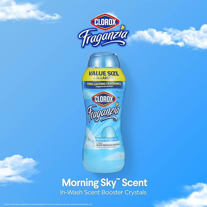 Clorox Fraganzia Laundry Scent Booster Crystals in Morning Sky Scent - Scented In-Wash Freshener Beads for Fresh, Clean, Great Smelling Clothes and Linens, 70 Oz