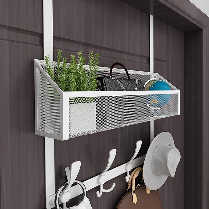 Over The Door Hooks Organizer, Coat Rack Over The Door Storage Hanger Towel Rack, Back of Door Storage Organizer for Bathroom,Bedroom,Kitchen,Office (White 2-Tier)