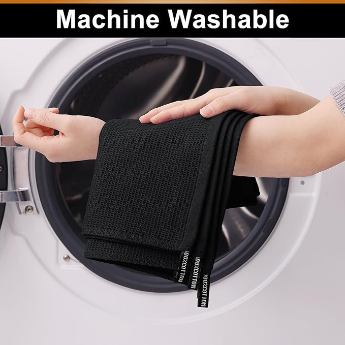 Homaxy 100% Cotton Waffle Weave Dish Cloths - 8 Pack Soft and Absorbent Dish Towels - 12 x 12 Inches Quick Dry Dish Rags - Black