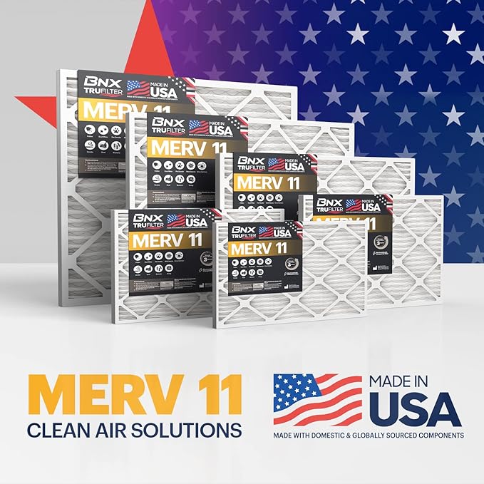 BNX TruFilter 20x23x1 Air Filter MERV 11 (12-Pack)- MADE IN USA - Allergen Defense Electrostatic Pleated Air Conditioner HVAC AC Furnace Filters for Allergies, Dust, Pet, Smoke, Allergy MPR 1200 FPR 7