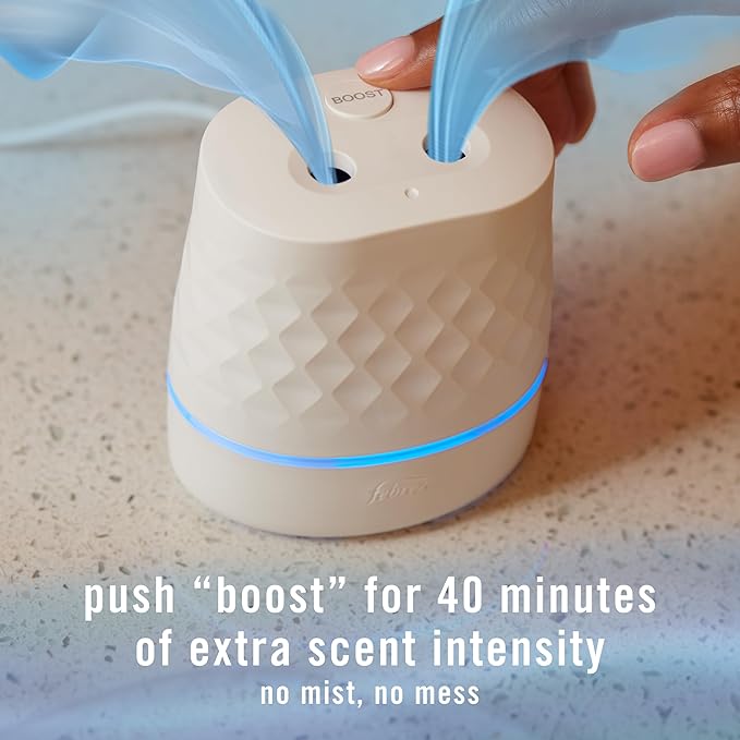 Febreze Plug Scent Booster Starter Kit, Oil Diffuser, Air Freshener Plug in, Continuous Scent Device + 2 Gain Original Refills