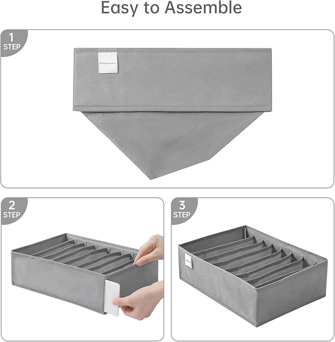 4 Packs T-shirt Drawer Organizers for Clothing,8 Grids Compartment Wardrobe Storage Box, Washable Clothes Organizer for Folded Clothes, Legging, Silk Scarve
