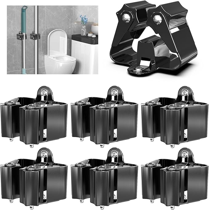 3-H Stainless Steel Broom Holder Wall Mount 6-Pack- Heavy Duty Mop Organizer, Wall Mounted Broom Storage with Secure Mounting for Kitchen Laundry Garage Bathroom (Space Saving)