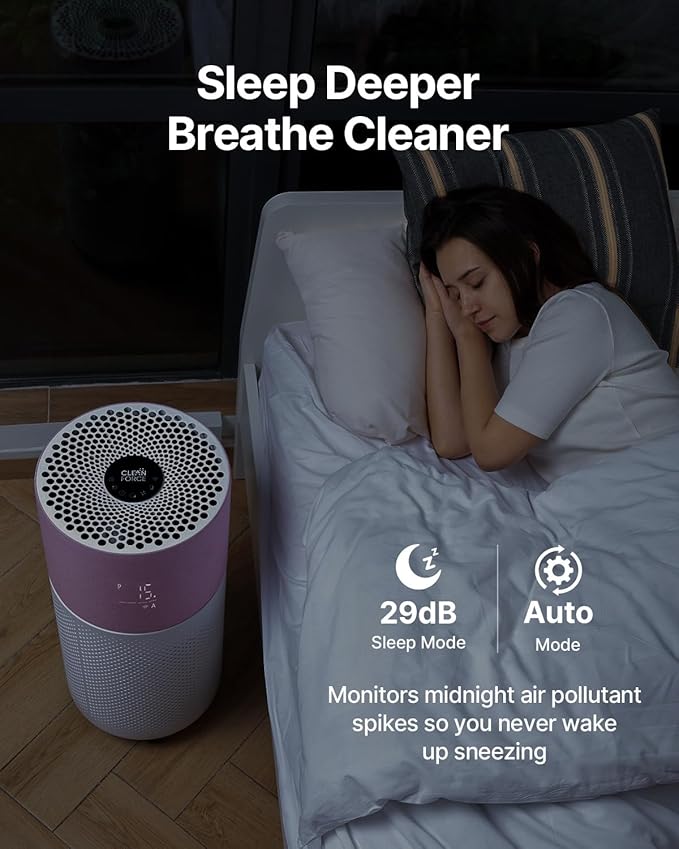 CleanForce Air Purifier for Home Large Room up to 2550 ft², Swiss Sanitized HEPA & Carbon Filter, asthma & allergy friendly Certified for Dust/Pollen/Pet Dander, Alexa/App Control, Ozone-Free, Rainbow