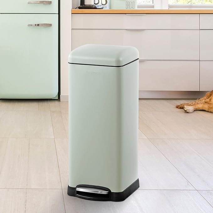 happimess HPM1007E Betty Retro 8-Gallon Step-Open Trash Can with Soft-Close Lid, Fingerprint Resistant, Modern, Minimalistic for Home, Kitchen, Laundry Room, Office, Bedroom, Bathroom, Mint Green