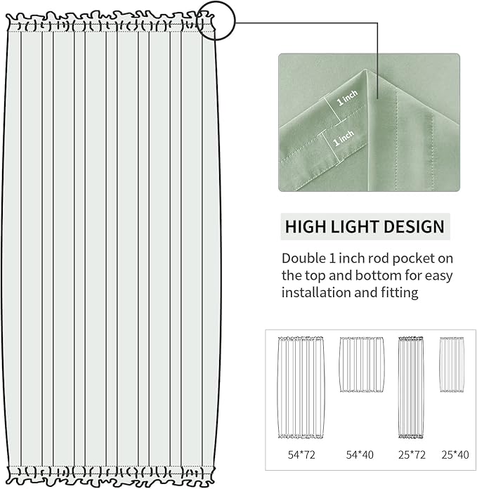 DWCN French Door Curtains – Rod Pocket Thermal Blackout Curtain for Doors with Glass Window, Kitchen and Patio Doors for Privacy, 23 X 72 Inches Long, 1 Curtain Panel with Tieback, Bean Green