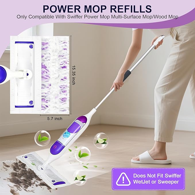 25 Pcs 5X Cleaning Power Mop Refills for Swiffer Power Mop, Unscented 14-Layer Thickened Disposable Mopping Pad Refills, for All Finished Floors