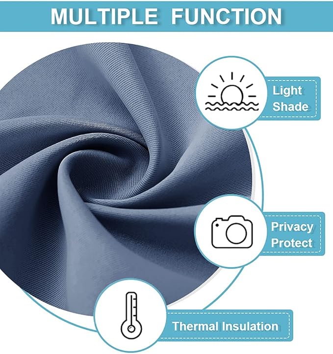 RYB HOME Privacy Window Curtain 63 inches 2 Panels Set, Solid Room Darkening Curtains & Drapes Energy Saving Privacy Farmhouse Decor for Bedroom Bathroom Kitchen, Stone Blue, W42 x L63 inch