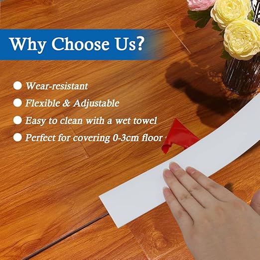 Floor Transition Strip Self Adhesive Floor Cover Strips Laminate 3" Wide Vinyl Flat Divider Transitions (7.5cm, 6.56Ft, White)