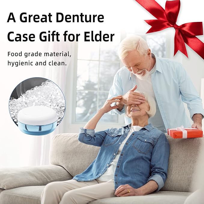 Leak Proof Denture Cup Kit Portable Retainer Case Perfect for Travel, Denture Case Container Cleaning Care for Dentures Aligner Mouth Guard with Denture Brush,Strainer, Removal Tool and Mirror