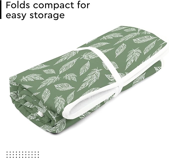 Encasa XO Ironing Mat/Pad (Large 48"x28") with 3mm Padding & Silicone Iron Rest for Steam Pressing on Tabletop or Bed - Heat Resistant, Portable, Quilting & Travel Blanket - Big Leaves Green