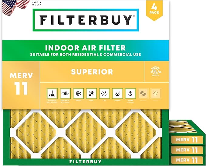 Filterbuy 22x22x1 Air Filter MERV 11 (MPR 1200) Allergen Defense Replacement (4-Pack), Electrostatic Pleated HVAC AC Furnace Filters, Made in USA (Actual Size: 21.50 x 21.50 x 0.75)