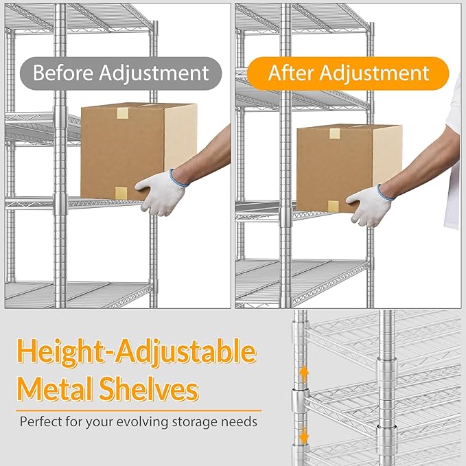 Himimi Storage Shelves with Wheels, 4-Tier Heavy Duty Steel Wire Rack Storage Shelving, Adjustable Metal Storage Shelves for Garage Kitchen Pantry Bathroom Laundry 18" D*60" W*72" H, Silver