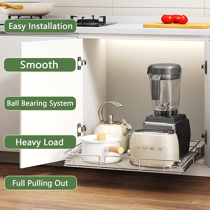 Pull Out Cabinet Organizer 30" W x 21½" D, Heavy Duty Cabinet Pull Out Shelves, Slide Out Drawers Organization for Kitchen Cabinets Bathroom