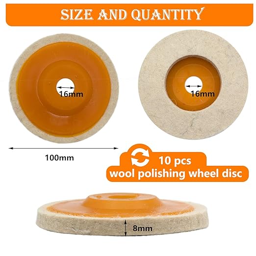 10 Pcs 4 Inch Wool Felt Polishing Wheel Disc,Wool Polishing Wheel Disc for 5/8" Arbor Angle Grinder, for Metal Aluminum,Stainless Steel, Chrome, Jewelry, Wood, Plastic, Ceramic, Glass