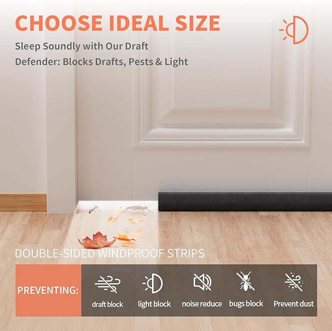 Door Draft Stopper for Bottom of Door, Under Door Gap Filler/Seal for Big Gap, No Folding Required, Flexible Installation Door Sweep soundproofing Strip for Home & Apartment, 32-36in, Black