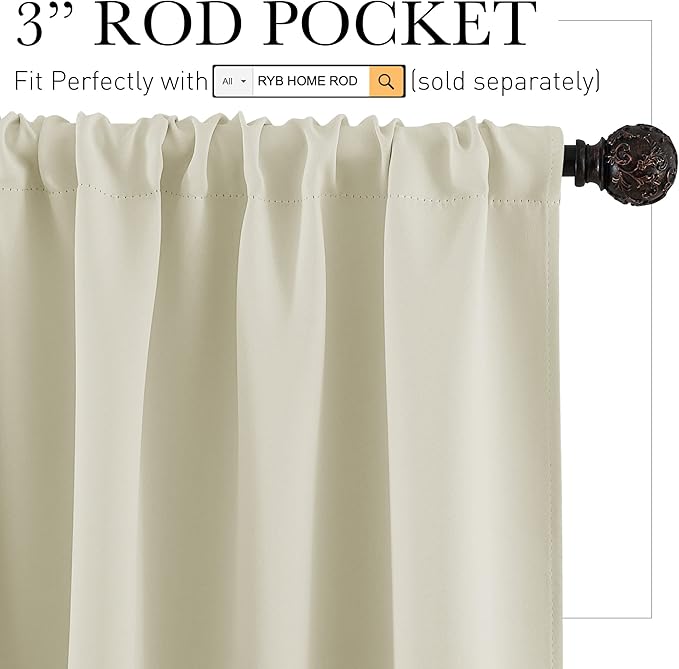 RYB HOME RV Curtains for Camper Windows - Soft Thermal Insulated Small Window Curtain Tiers for Cafe Kitchen Bedroom Basement Glass Door Window, W 42 x L 30 inches, Geige, 2 Panels