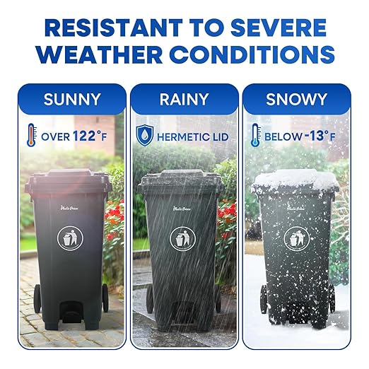 32 Gallon Step-On Large Outdoor Trash Can with Lid and Wheels - Outside Plastic Rolling Garbage Can - Rollout Commercial Heavy-Duty Container Barrel, Gray 2 Pack