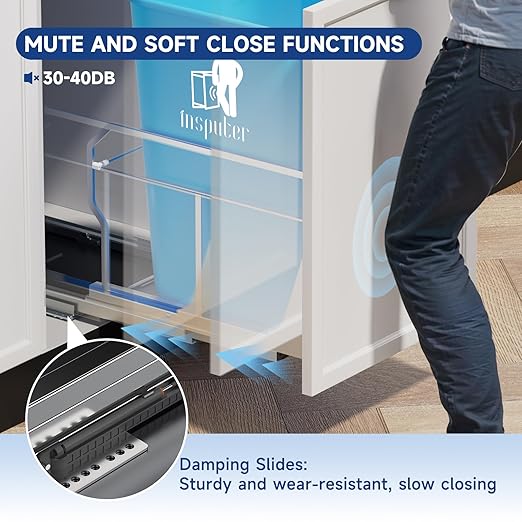Pull Out Trash Can Under Cabinet with Push to Open Slides, Insputer Heavy Duty Under Sink Garbage Can Kit for Kitchen, Laundry, Not Included Bin, Requires 15" W X 18" D Cabinet, has Installation video