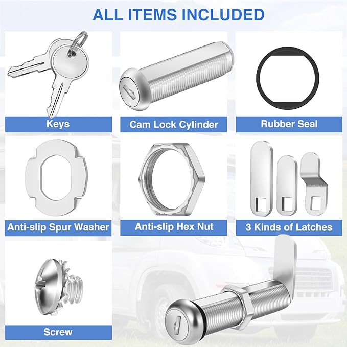 Extra-Long Cam Locks, 2-1/8 Inch, Keyed Alike, Set of 2 for Thick Drawers & Cabinets, Zinc Alloy