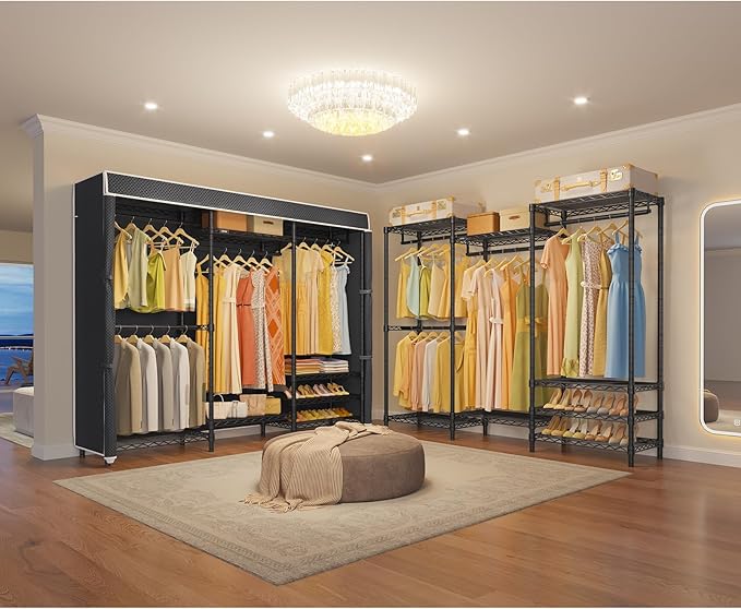 VIPEK V5C Heavy Duty Covered Clothes Rack Portable Closet Rack, Black Metal Clothing Rack with Black Upgarded Polyester Cover Cover, Adjustable Custom Freestanding Closet Wardrobe, Max Load 800LBS